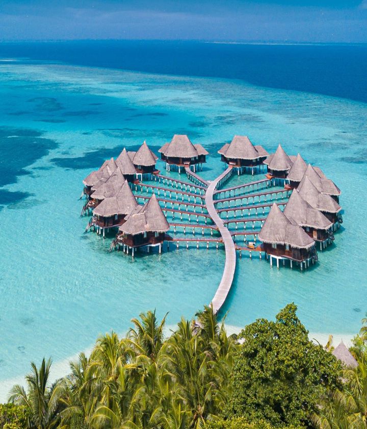 Ariel view of overwater bungalow