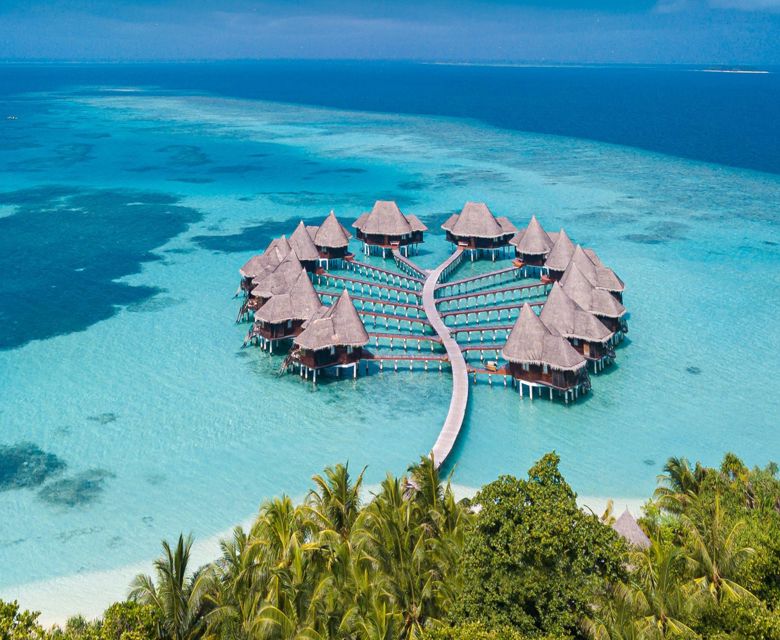 Ariel view of overwater bungalow