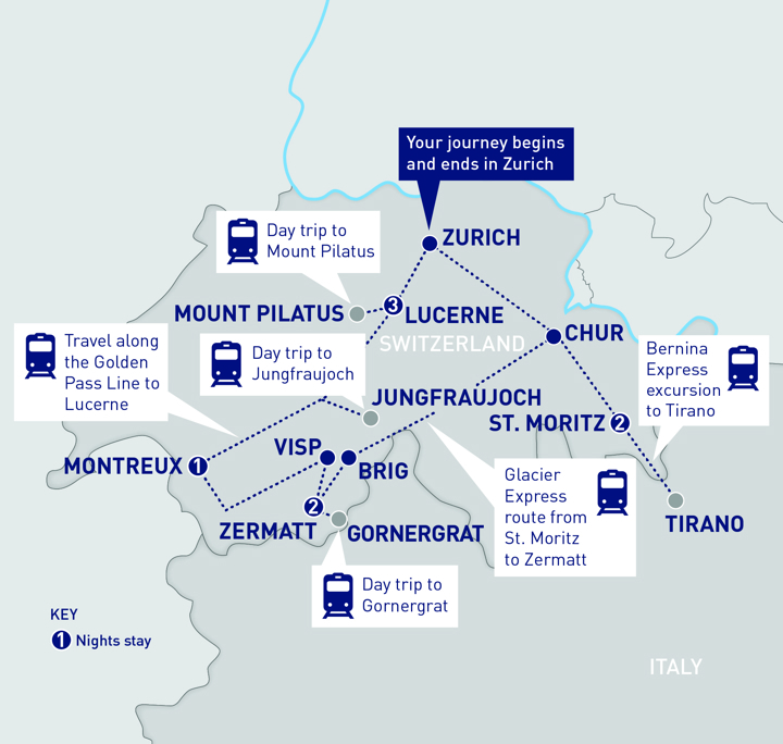 Scenic Switzerland from Zurich map