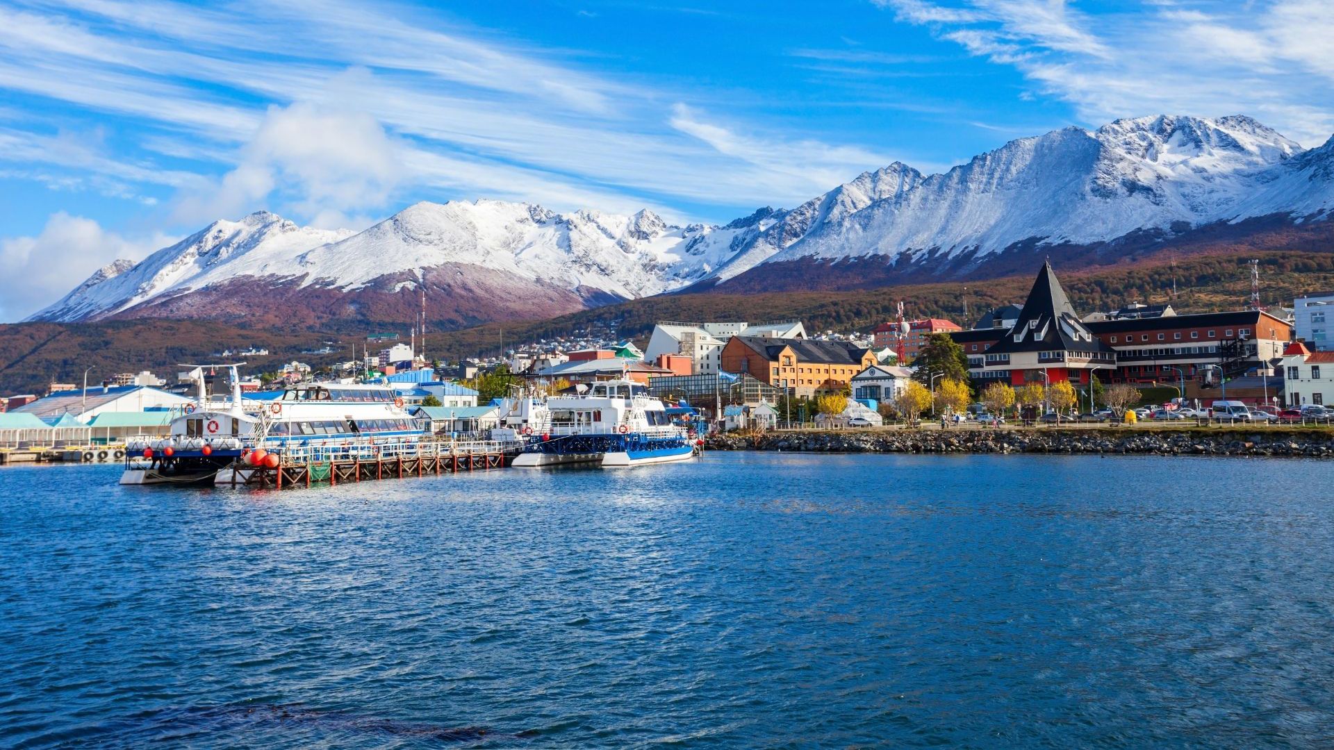 Majestic mountains framing Ushuaia Harbour, Tierra del fuego, Argentina