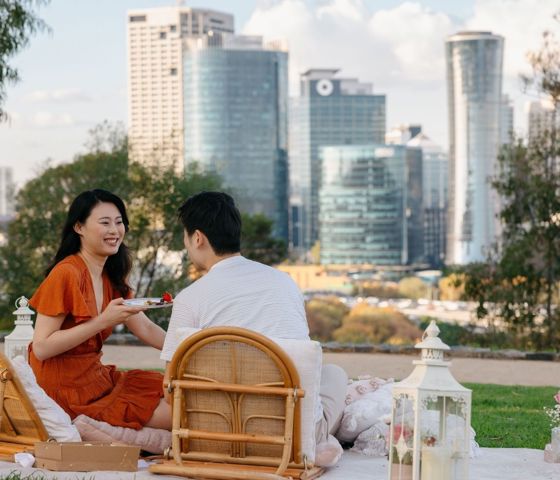 Couple having picnic in Australia