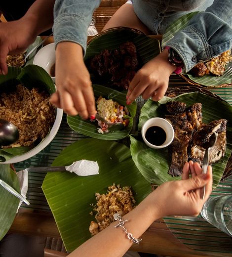 Ariel view of table of food