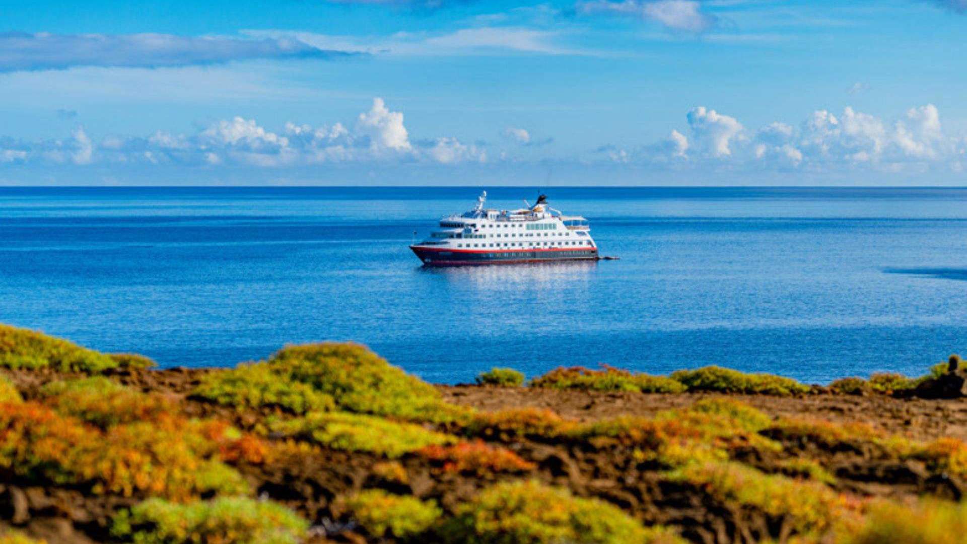 MS Santa Cruz II at the coast of San Cristóbal Island, Galápagos Island, Ecuador