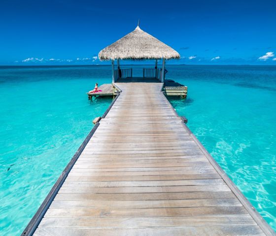 Bridge leading to an overwater bungalow