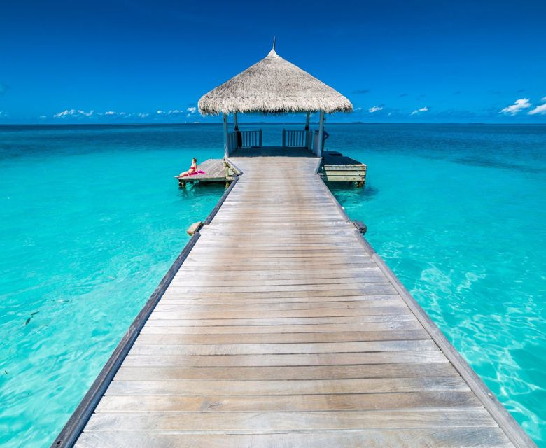 Bridge leading to an overwater bungalow