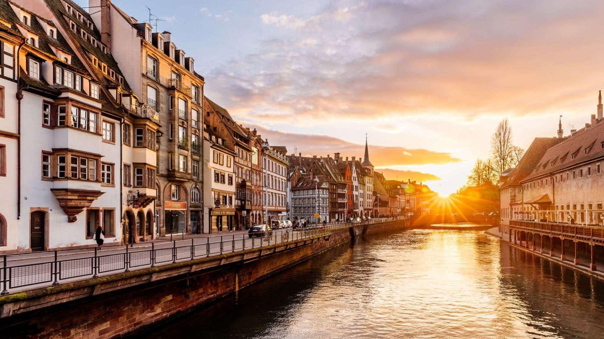 Strasbourg Old Town At Sunset, Alsace, France 