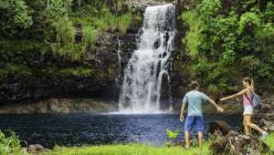 Hawaii couple at waterfall