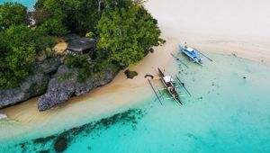 Ariel view of shoreline on boats