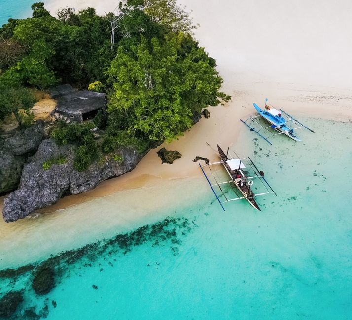 Ariel view of shoreline on boats