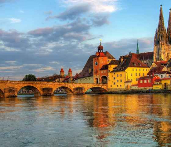 Germany Regensburg Danube Arch Bridge Cathedral