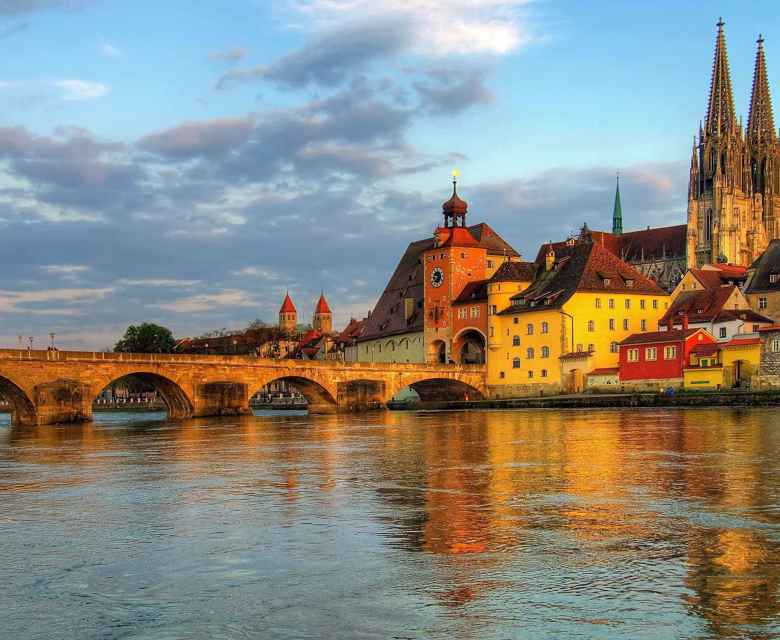 Germany Regensburg Danube Arch Bridge Cathedral