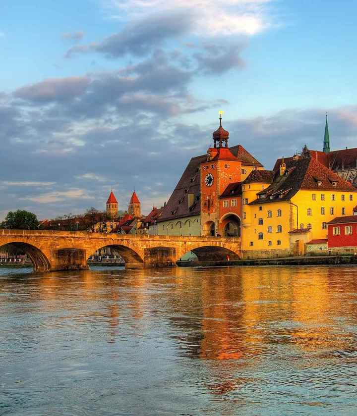 Germany Regensburg Danube Arch Bridge Cathedral