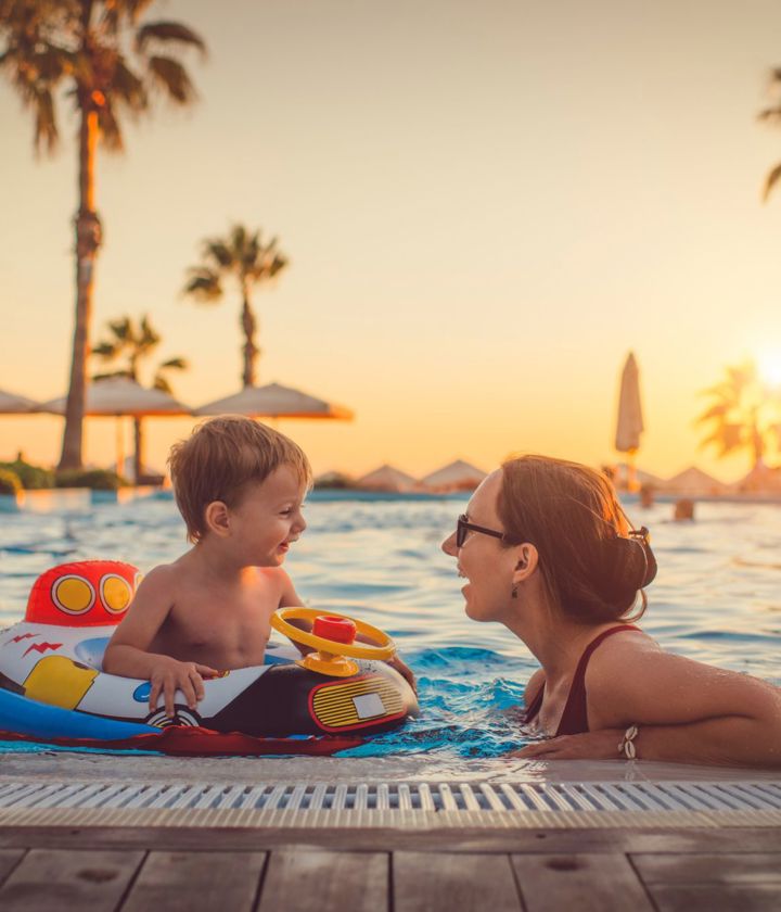 Mother and child in pool